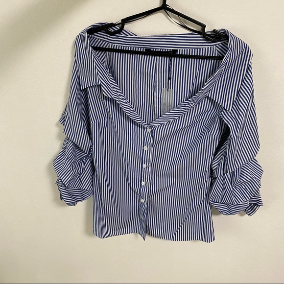 NWT Zara - striped button-up off the shoulder top - Picture 4 of 9